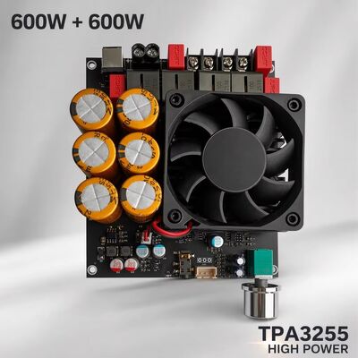 Placa Amplificadora Estéreo Classe D com Resfriamento por Ventilador Dual TPA3255 de 600W+600W DC18-50V