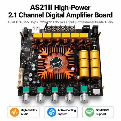 Placa Amplificadora Bluetooth 5.1 Dual TPA3255 de 2.1 Canais Módulo Amplificador de Áudio 220W+220W+350W