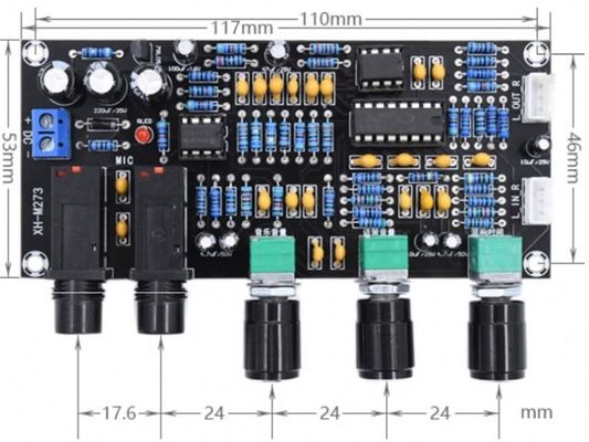 Direção montando a placa PT2399 NE5532 DC12-24V do amplificador do microfone