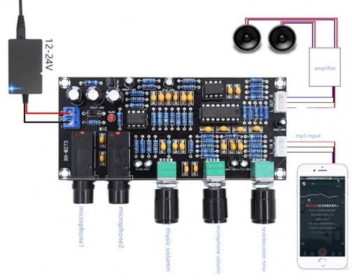 Placa amplificadora de microfone PT2399 NE5532 com tensão de trabalho DC12-24V para amplificação de áudio estéreo