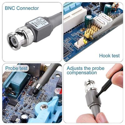 grampo do jogo 100MHz 1X 10X da ponta de prova do osciloscópio da ferramenta do verificador de 1pcs 2pcs P6100 BNC