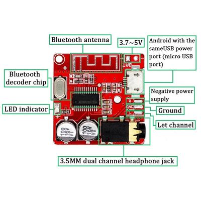 Placa decodificadora micro USB 5V MP3 BT CA-6965 Módulo receptor de áudio Bluetooth Componente universal