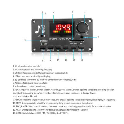MP3 C.C. audio 5V-26V ICCS8673E do módulo do decodificador 80W Bluetooth