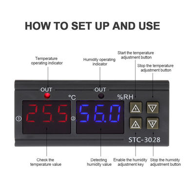 C.C. 12V 24V da C.A. 220V do controlador da umidade STC-3028 e de temperatura