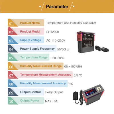 SHT2000 LED Digital Controlador de Umidade Higrômetro Interruptor de Alimentação Monitor Certificado CE