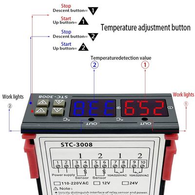 Controlador Two Relay Output do termômetro de STC-3008 Digitas com ponta de prova 12V 24V 220V
