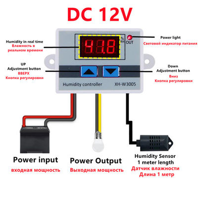 XH-W3005 DC 12V-220V 10A Controlador digital de umidade 0-99 RH Sistema de monitoramento de faixa