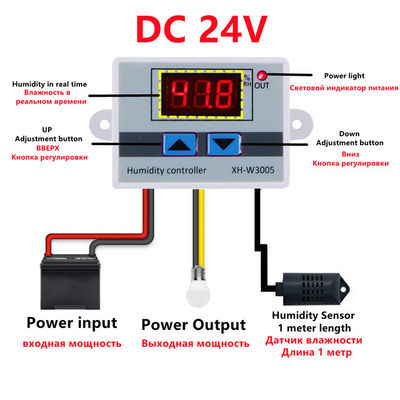 XH-W3005 DC 12V-220V 10A Controlador digital de umidade 0-99 RH Sistema de monitoramento de faixa