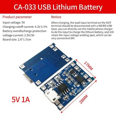 Modulo de carregador de bateria de lítio tipo-C/Micro USB 5V 1A 18650 TP4056 com proteção e funções duplas