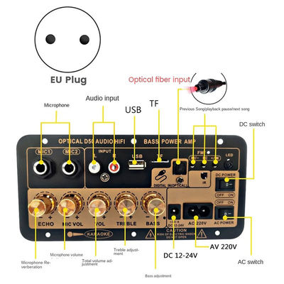 D50 100W Power Output Amplifier Board com entrada de áudio óptico e tons baixos e altos ajustáveis Bluetooth AMP
