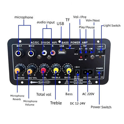 D10 Digital Power Amplifier Board com 30-120W de Potência de Saída Bluetooth 5.0 e entrada dupla de microfone para subwoofer e Karaoke