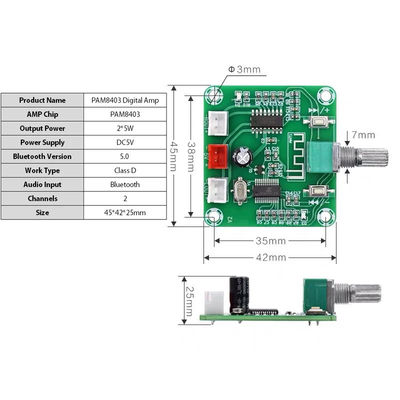 CA-8403B Mini placa amplificadora digital estéreo Bluetooth 5.0 com saída 2*3W e chip PAM8403