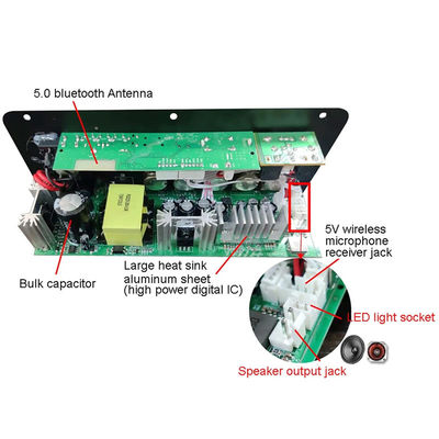 D100W Bluetooth 5.0 Power Amplifier Board com 100W Power e suporte de rádio FM para alto-falantes de 8-12 polegadas