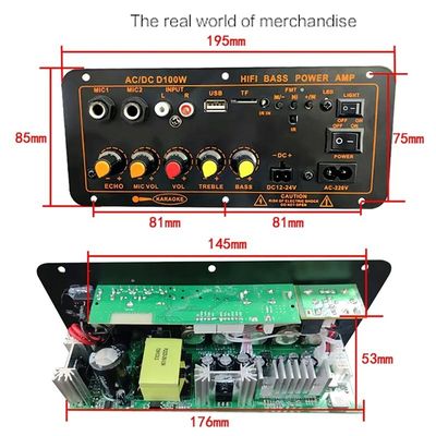 D100W Bluetooth 5.0 Power Amplifier Board AC 220V DC 12-24V 5V Modulo sem fio para 8-12 polegadas