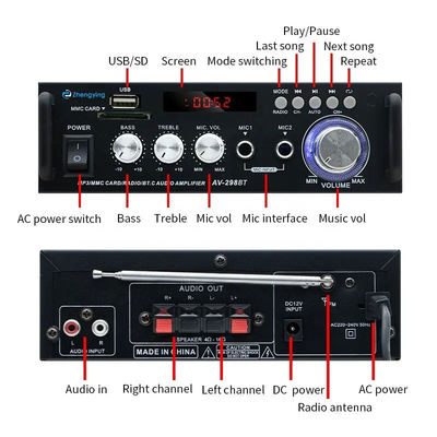 120W LDZS AV-298BT Amplificador de áudio estéreo com BT 2.0 sem fio e qualidade de som HIFI