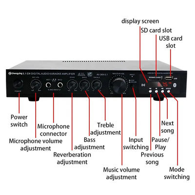 LDZS 5.1 Canal Amplificador de Áudio Profissional com 200W + 200W de Potência e suporte Bluetooth para sistemas de home theater
