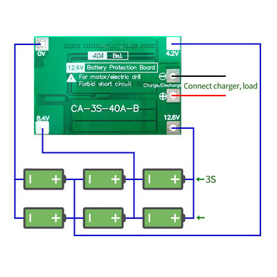 CA-3S-40A Carregador de bateria de lítio de iões de lítio módulo de célula de lítio PCB BMS placa de proteção para motor de perfuração 12,6V com equilíbrio