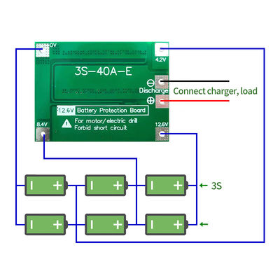 CA-3S-40A Carregador de bateria de lítio de iões de lítio módulo de célula de lítio PCB BMS placa de proteção para motor de perfuração 12,6V com equilíbrio