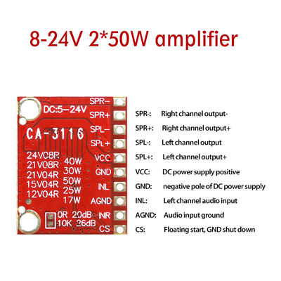 TPA3116 Módulo de amplificador 50W Quadro de amplificador de potência digital de canal duplo com 8V DC ~ 24V e sem ruído POP