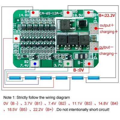 CA-6S-12A-E 24V PCB BMS Protection Board For 6 Pack 18650 Li-ion Lithium Battery Module (Módulo de bateria de lítio de iões de lítio)