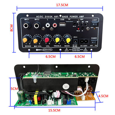 D10 BT Amplifier Audio Board com 200W Peak Power Bluetooth 5.0 e entrada dupla de microfone para Karaoke