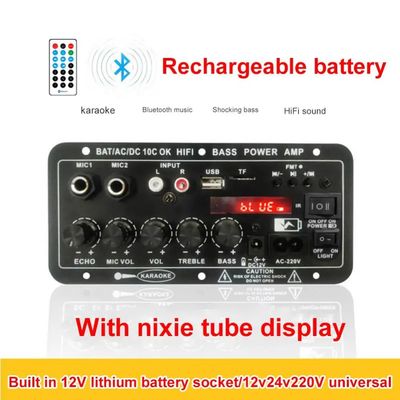 Amplificador de áudio mono para carro 24V/220V com microfone duplo de potência de 120W e Bluetooth para subwoofer e karaokê