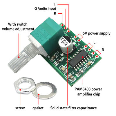 GF1002 PAM8403 Placa de amplificador de áudio com alimentação USB e potenciômetro 2 canais 2.0
