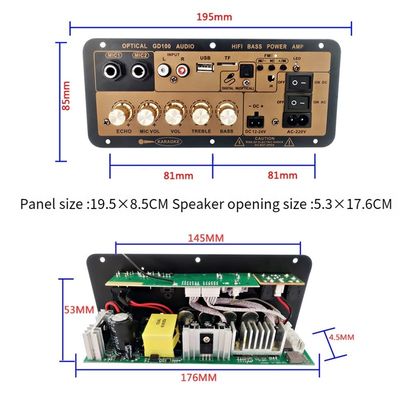 Tabela de amplificador mono BT de 100W com canais 2.0 para áudio doméstico e automóvel