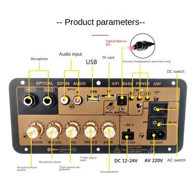 Tabela de amplificador mono BT de 100W com canais 2.0 para áudio doméstico e automóvel