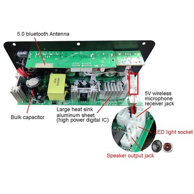 Tabela de amplificador de áudio de carro de 100-300W com Bluetooth 5.0 e entrada dupla de microfone para Karaoke e subwoofer