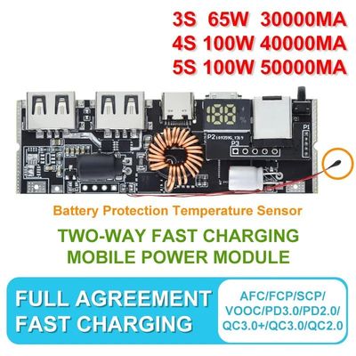 QC4.0 QC3.0 LED Dual USB PD Power Bank 18650 Módulo de carregamento com controlo de temperatura