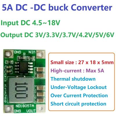 Tabela de conversão CC-DC de tipo de montagem padrão para regulação de tensão de 4,5 V a 18 V a 3 V a 6 V