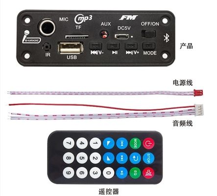 Card Style BT 5.0 FM Radio MP3/WAV Audio Decoder Board com Amplificador 2x3W e Gravador de Voz