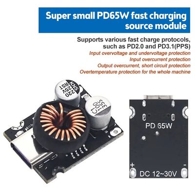 QC4.0 QC3.0 Modulo de adaptador de carregamento rápido USB PD65W tipo-C com tipo de montagem padrão