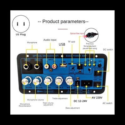 D60 50W Subwoofer Amplifier Board com Bluetooth e entrada de áudio óptico para 12V/24V/220V Power