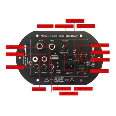 D3OK HIFI Bass Power Home Amplifier Board com 2 canais Bluetooth 4.2 e 12V 24V 220V Audio Amplifier Board