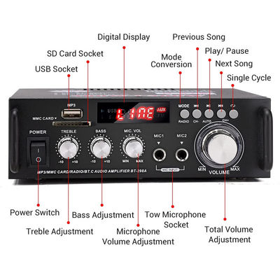 Amplificador de potência de áudio estéreo HIFI digital de 300W com ecrã LCD e Bluetooth