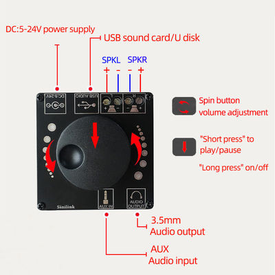 Alto-falante de canal duplo 2x50W 3,5 mm AUX Áudio estéreo BT 5.0 Amp Placa amplificadora de potência digital HIFI