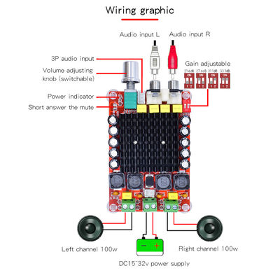 TDA7498 Chip Class D Amplifier Board 2X100W Dual Channel Audio Board com entrada DC14-34V