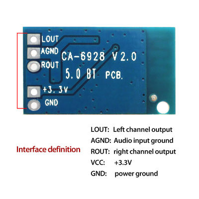 CA-6928 Módulo de áudio Bluetooth com entrada de 5V e amplificador de som digital duplo de 23x15 mm