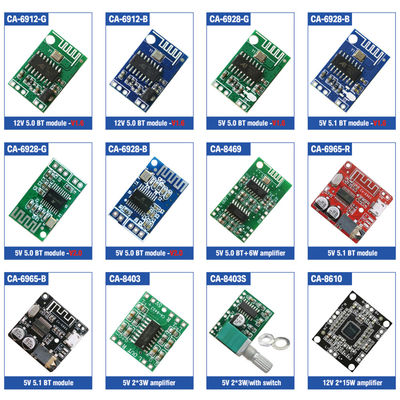 CA-6928 Módulo de áudio Bluetooth com entrada de 5V e amplificador de som digital duplo de 23x15 mm
