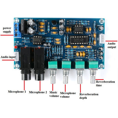 12V Dual AC12V PT2399 Amplificador de Microfone Digital Companhia Módulo de Reverberação Karaoke