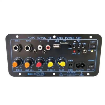 Placa amplificadora D20 200W BT 5.0 Amplificador estéreo para carro com microfone duplo e suporte para subwoofer