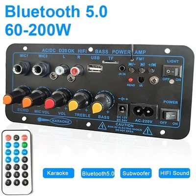 Placa amplificadora D20 200W BT 5.0 Amplificador estéreo para carro com microfone duplo e suporte para subwoofer