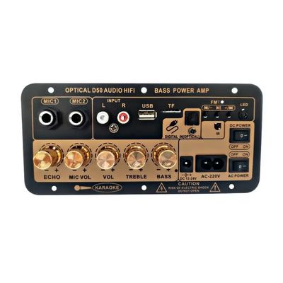 Placa amplificadora D50 com áudio óptico BT 5.0 AMP USB Rádio FM TF Player para casa e carro