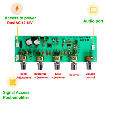 BY08 Painel de amplificador de potência linear com ajuste alto/médio/baixo e duplo AC12-15V com 4558 Op Amp