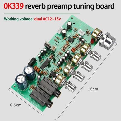 Placa amplificadora de baixo ruído série OK339 com reverberação para pré-amplificador de potência duplo AC12-15v