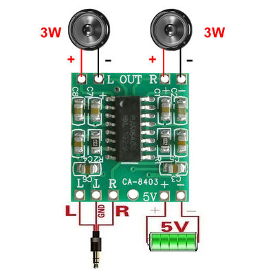 Placa de áudio de potência de classe D com amplificador linear de 6 W PAM8403 5V CA-8403 Tensão padrão