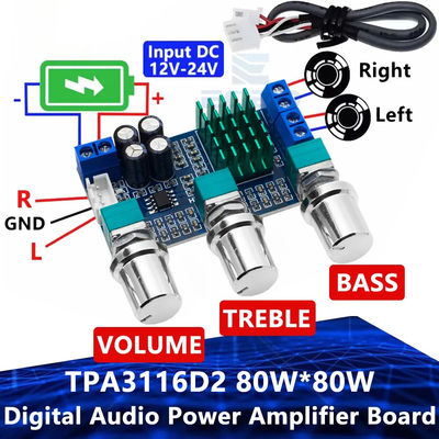 80W x 2 Dual Channel Digital Audio Amplifier Board TPA3116D2 Modulo com Alta Eficiência > 90%