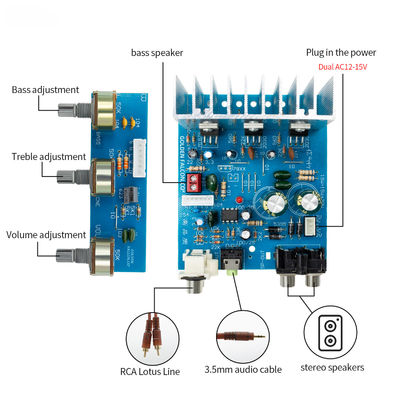 Placa amplificadora de potência de subwoofer TDA2030 2.1CH 15W * 2 30W Amplificador de áudio estéreo com alimentação dupla AC 12V